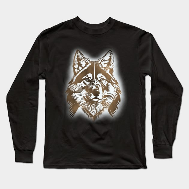 Majestic Wolf Face - Brown & White version Long Sleeve T-Shirt by DaveDanchuk